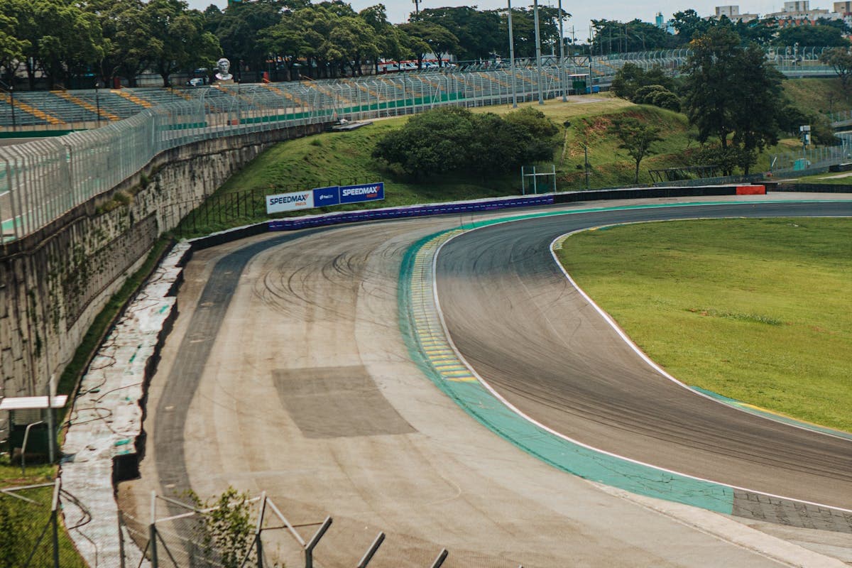Cyclists racing on the Interlagos F1 circuit during the BTG Pactual Bike Series night edition in Sao Paulo
