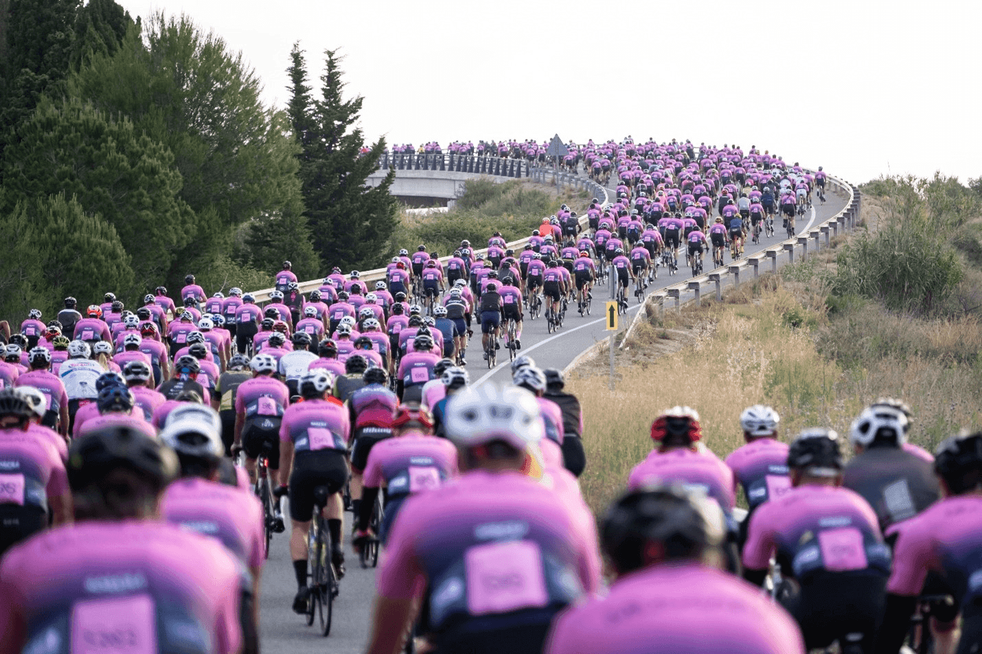 Cyclists climbing through the Tarragona hills during Mussara Salou